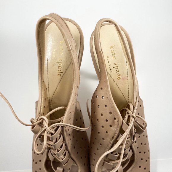 Kate Spade Beige Perforated Peep Toe Lace Heels - Picture 4 of 7